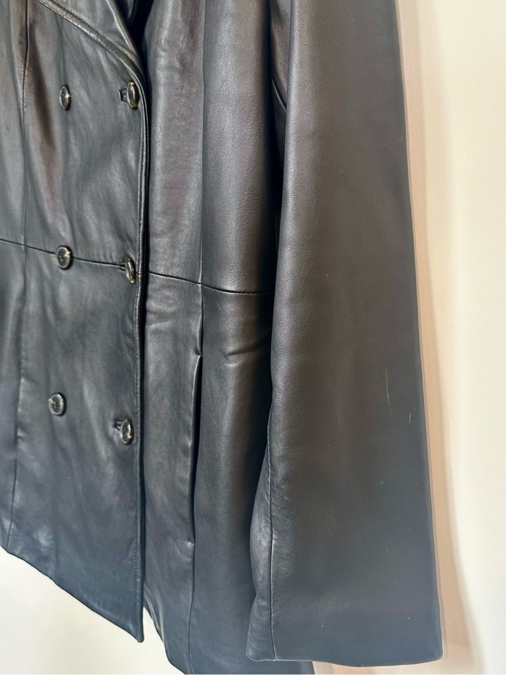 Vintage Marc New York Andrew Marc Black Leather Double-Breasted Coat - Size: XS - Picture 7 of 9